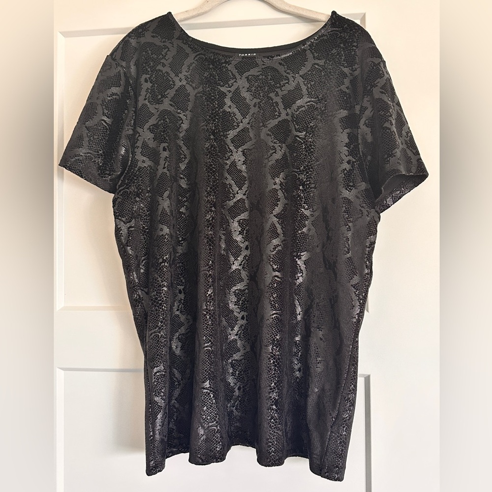 Black Snakeskin Print Velvet High Neck Tee